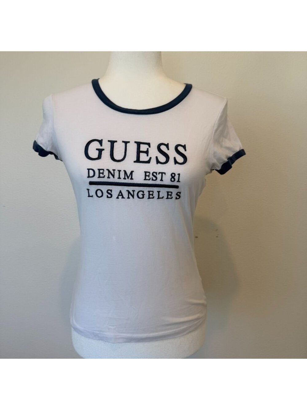 Vintage 90s Style Guess Short Sleeve Crewneck Baby Tee Shirt Size Small Academia